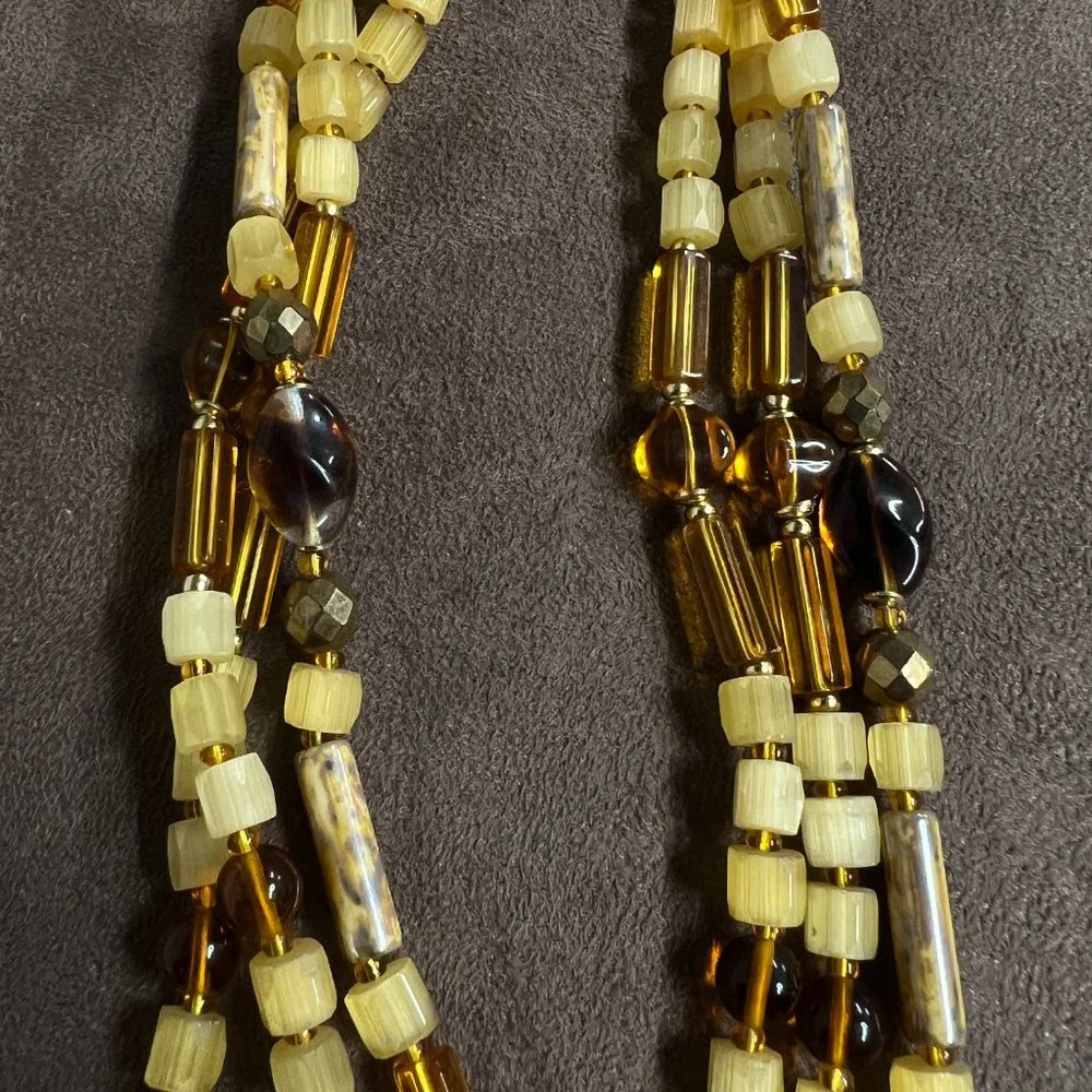 Vintage Amber Square Beads Multistrand Necklace